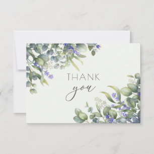 Eucalyptus Watercolor Floral Wedding Photo Thank You Card