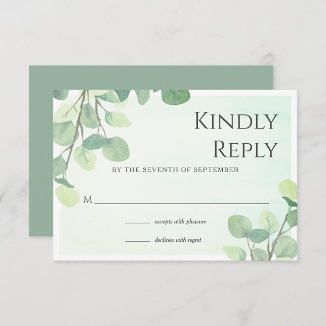 Eucalyptus Watercolor Floral Wedding RSVP Card (Front/Back)
