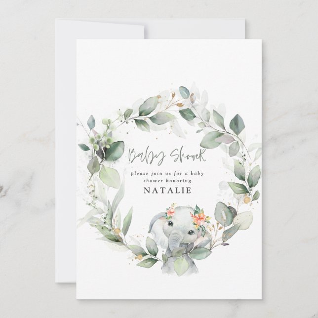 eucalyptus watercolor foliage baby shower  invitation (Front)