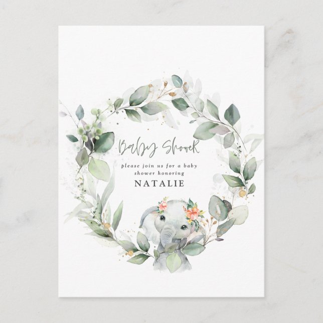 eucalyptus watercolor foliage baby shower   postcard (Front)