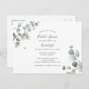 Eucalyptus Watercolor Foliage Bridal Shower Invitation Postcard