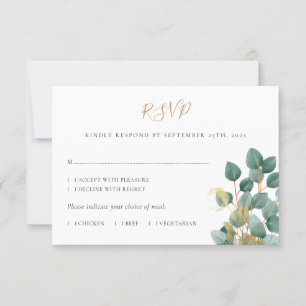 Eucalyptus Watercolor Gold Wedding RSVP Card