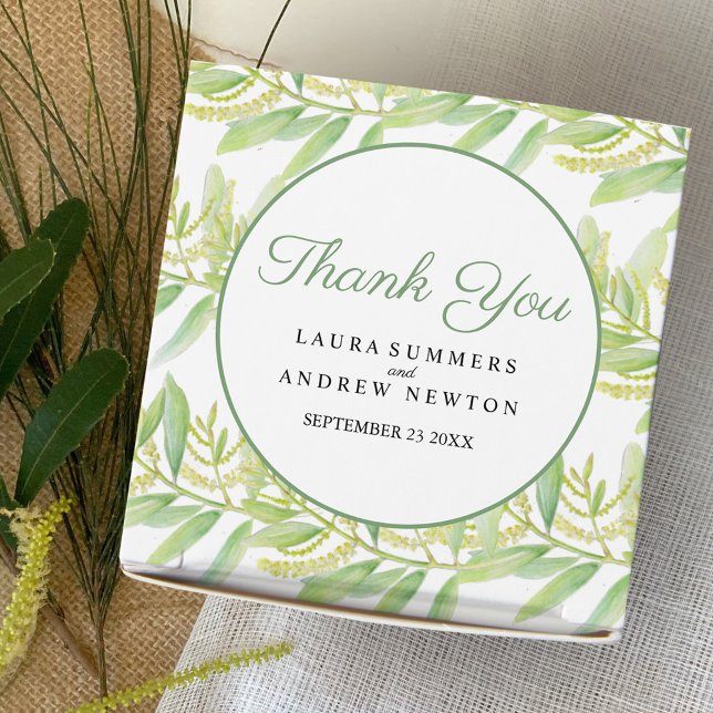 Eucalyptus watercolor green white ribbon favour bo favour box (Creator Uploaded)