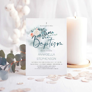 Eucalyptus   Watercolor Greenery Baptism Party Invitation