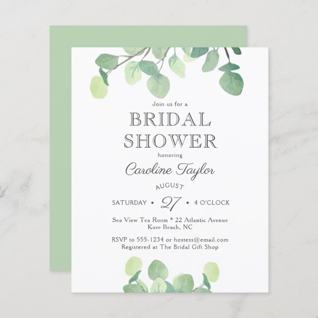 Eucalyptus Watercolor Greenery Bridal Shower (Front/Back)