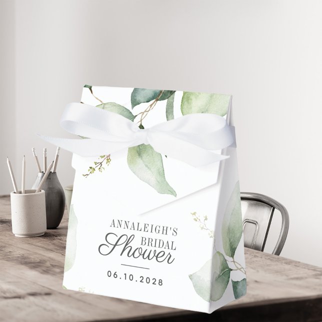 Eucalyptus Watercolor Greenery Bridal Shower Favour Box (Bridal Shower Favor Box - Part of the Eucalyptus Wedding Collection)