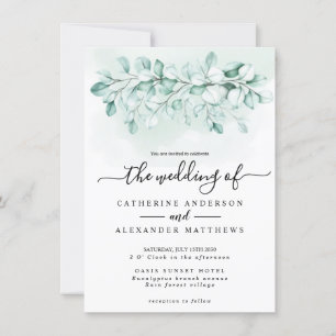 Eucalyptus Watercolor Greenery Elegant Modern Leaf Invitation