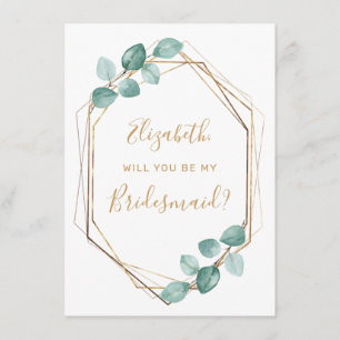 Eucalyptus Watercolor Greenery Gold Bridesmaid Invitation