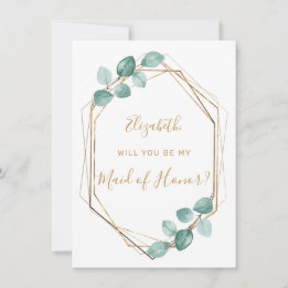 Eucalyptus Watercolor Greenery Gold Maid of Honour Invitation