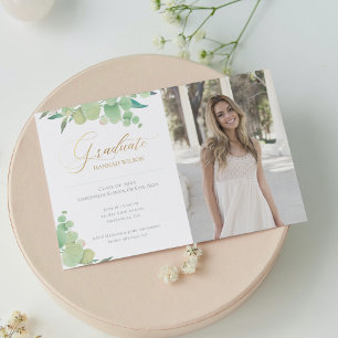 Eucalyptus Watercolor Greenery Photo Graduation Announcement