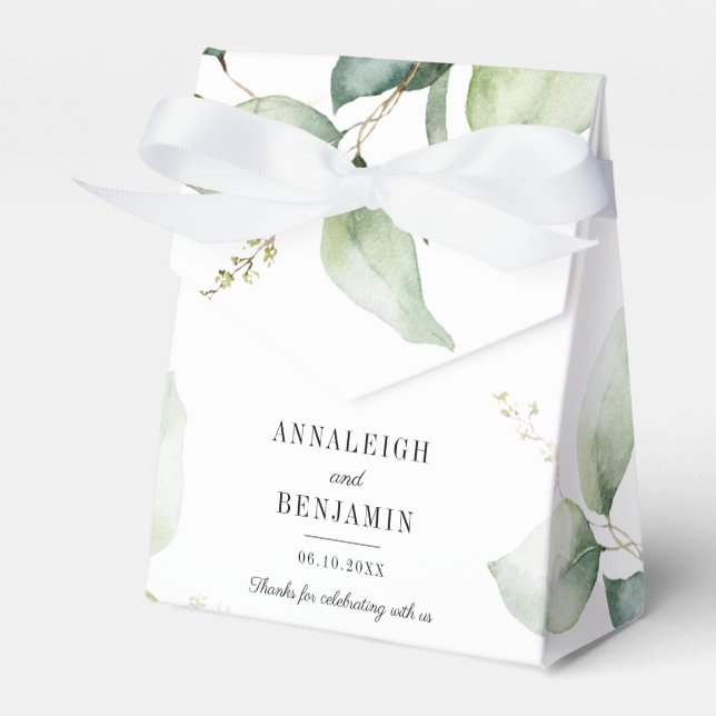 Eucalyptus Watercolor Greenery Wedding Thank You Favour Box (Front Side)