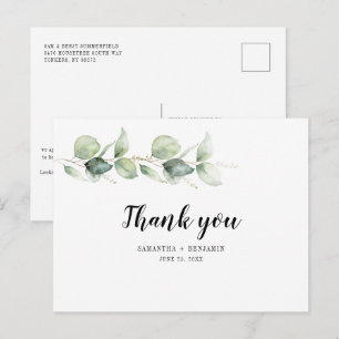 Eucalyptus Watercolor Greenery Wedding Thank You Postcard