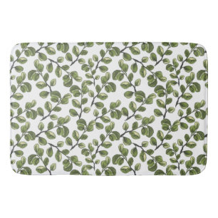 Eucalyptus watercolor leaves  bath mat