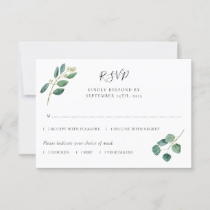 Eucalyptus Watercolor Leaves Botanical Wedding RSVP Card