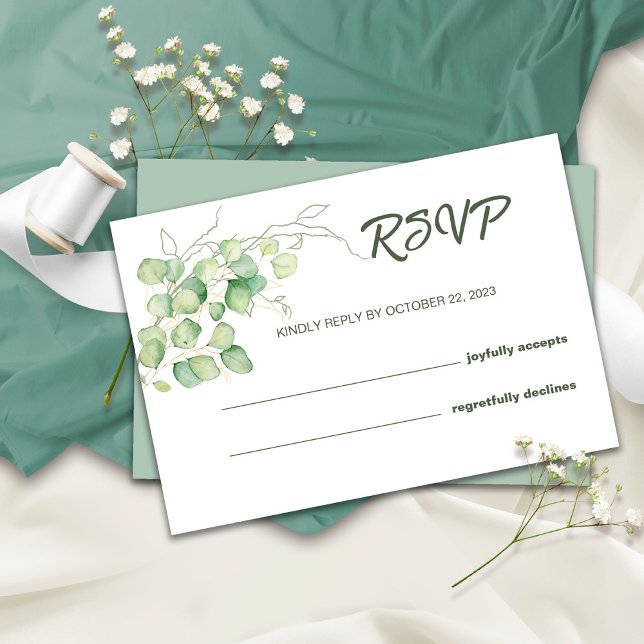 Eucalyptus Watercolor Minimalist Wedding RSVP Card (Creator Uploaded)