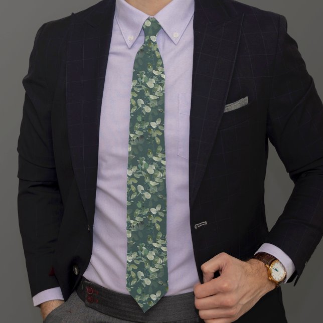 Eucalyptus Watercolor Pattern Neck Tie (Creator Uploaded)