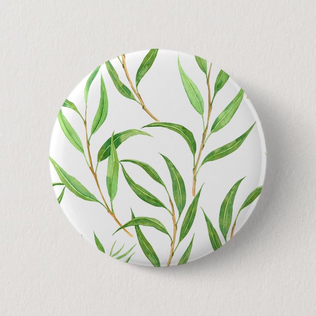 Eucalyptus watercolor pattern on white 6 cm round badge (Front)