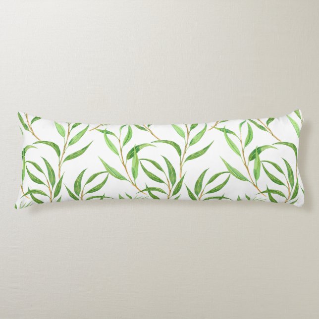 Eucalyptus watercolor pattern on white body cushion (Front)