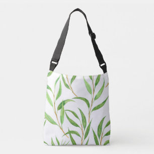 Eucalyptus watercolor pattern on white crossbody bag