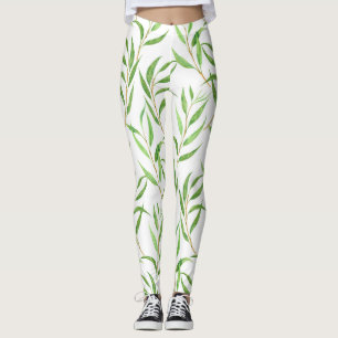 Eucalyptus watercolor pattern on white leggings