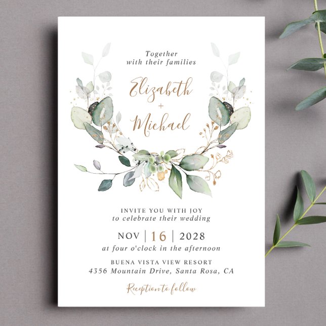 Eucalyptus Watercolor Photo QR Code Wedding Invitation (Celebrate your love story with a save the date that exudes timeless beauty and elegance)