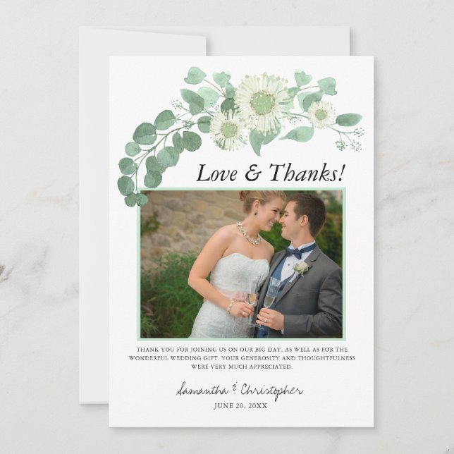 Eucalyptus Watercolor Photo Wedding Thank You Card (Front)