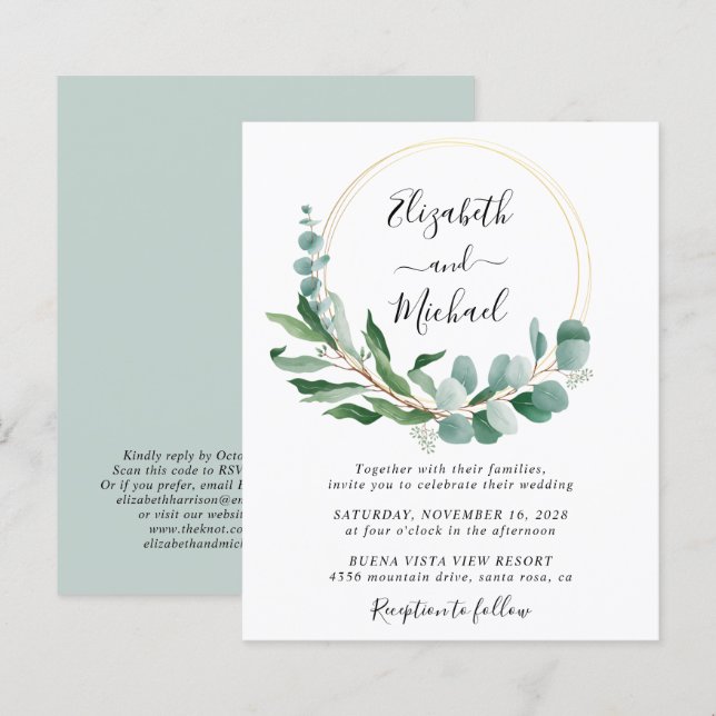 Eucalyptus Watercolor QR Code Wedding Invitation (Front/Back)