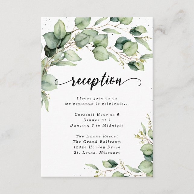 Eucalyptus Watercolor Reception Enclosure Card (Front)