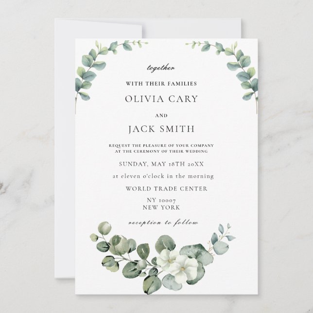 Eucalyptus watercolor Rustic Greenery Wedding Invitation (Front)