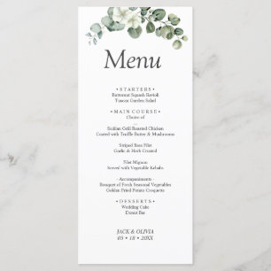 Eucalyptus watercolor Rustic Greenery Wedding Menu