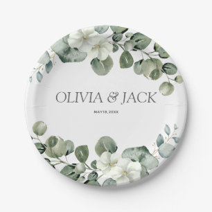 Eucalyptus watercolor Rustic Greenery Wedding Paper Plate