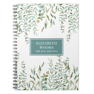 Eucalyptus-Watercolor Rustic Leaves Personalised   Notebook