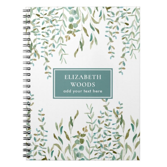 Eucalyptus-Watercolor Rustic Leaves Personalised   Notebook (Front)