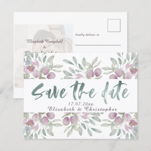 Eucalyptus Watercolor Sage Green Save The Date Announcement Postcard