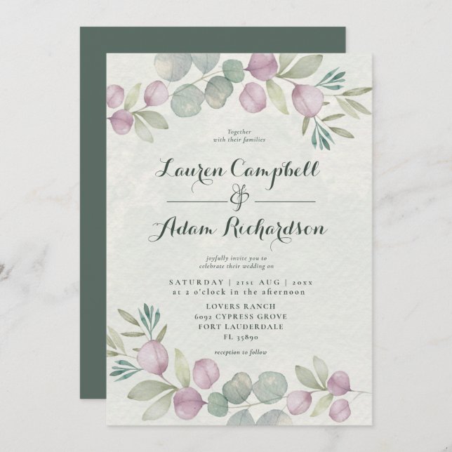 Eucalyptus Watercolor Sage Green Wedding Invitatio Invitation (Front/Back)
