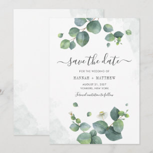 Eucalyptus Watercolor Script Greenery Botanical Save The Date