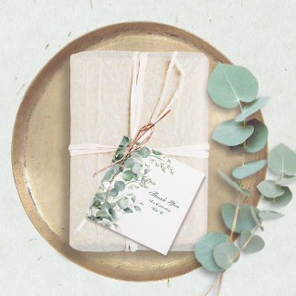 Eucalyptus Watercolor Script Wedding Thank You Fav Favour Tags