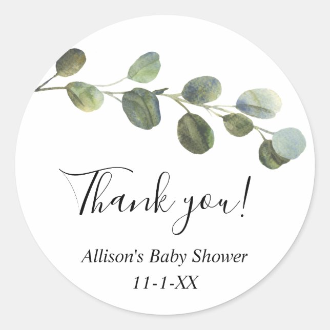 Eucalyptus watercolor simple favour thank you classic round sticker (Front)
