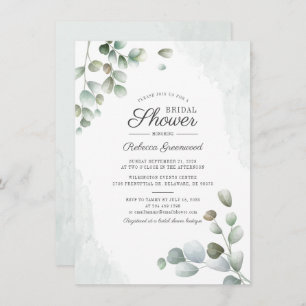 Eucalyptus Watercolor Succulent Bridal Shower Invitation