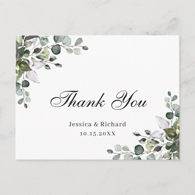 Eucalyptus Watercolor Thank You Postcard (Front)