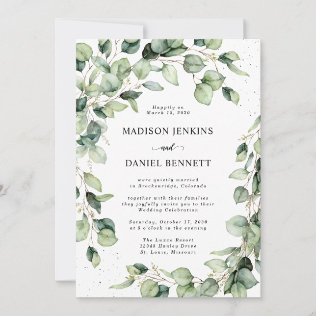 Eucalyptus Watercolor Wedding Celebration Invitation (Front)