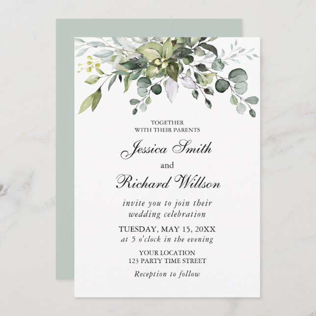 Eucalyptus Watercolor Wedding Invitation (Front/Back)