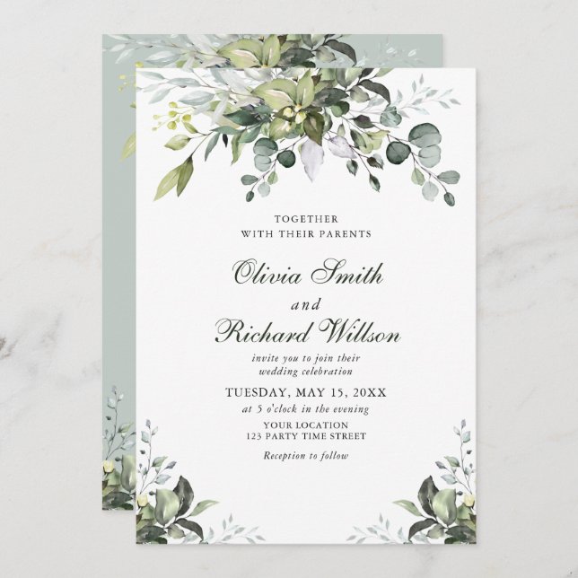 Eucalyptus Watercolor Wedding Invitation (Front/Back)