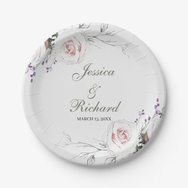 Eucalyptus Watercolor Wedding Paper Plates (Front)