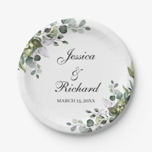 Eucalyptus Watercolor Wedding Paper Plates