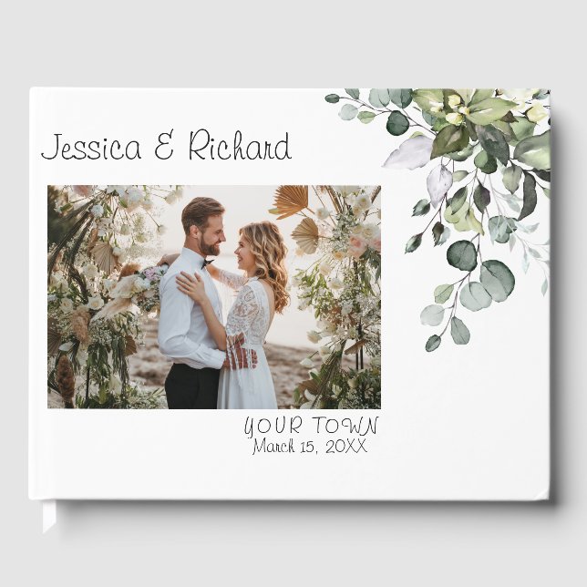 Eucalyptus Watercolor Wedding PHOTO Guest Book (Front)