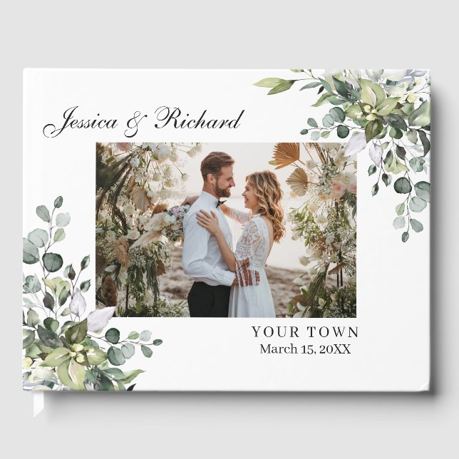 Eucalyptus Watercolor Wedding PHOTO Guest Book (Front)