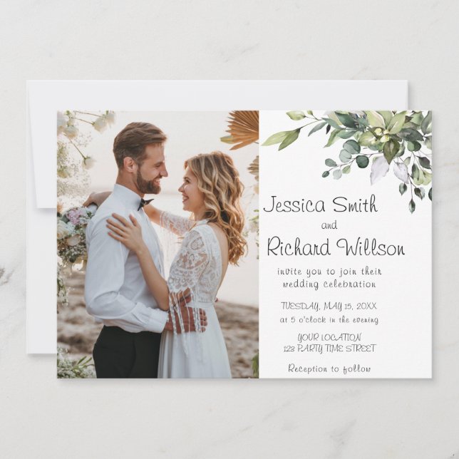 Eucalyptus Watercolor Wedding PHOTO Invitation (Front)