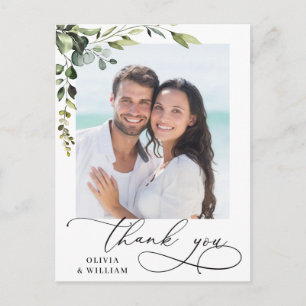 Eucalyptus Watercolor Wedding Photo Thank You Postcard