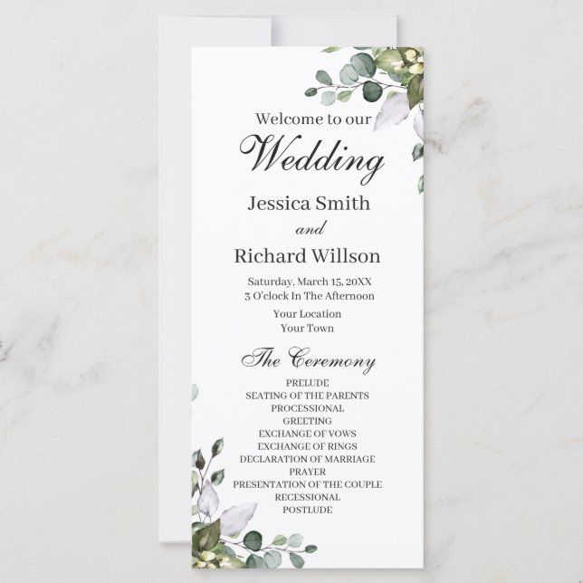 Eucalyptus Watercolor Wedding Program (Front)